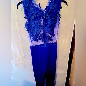 Royal blue sheer bodice jumpsuit